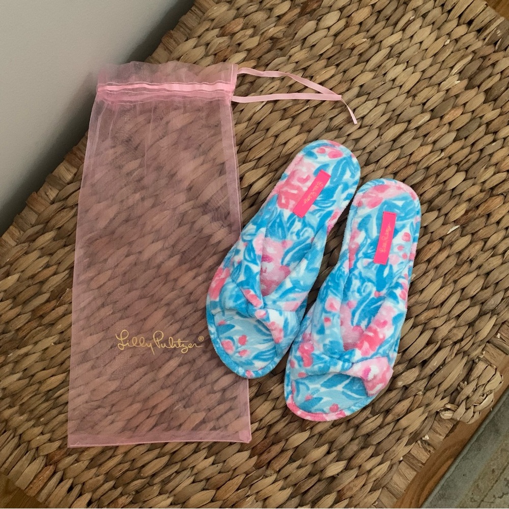 NWOT Lilly Pulitzer Open Toe Slippers - Bondi Blue My Little Peony